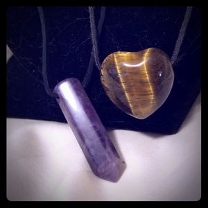 Natural Stone Amethyst Tigers Eye Necklace Lot